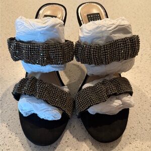 WHBM Hematite Strap Sandal, Size 6.5